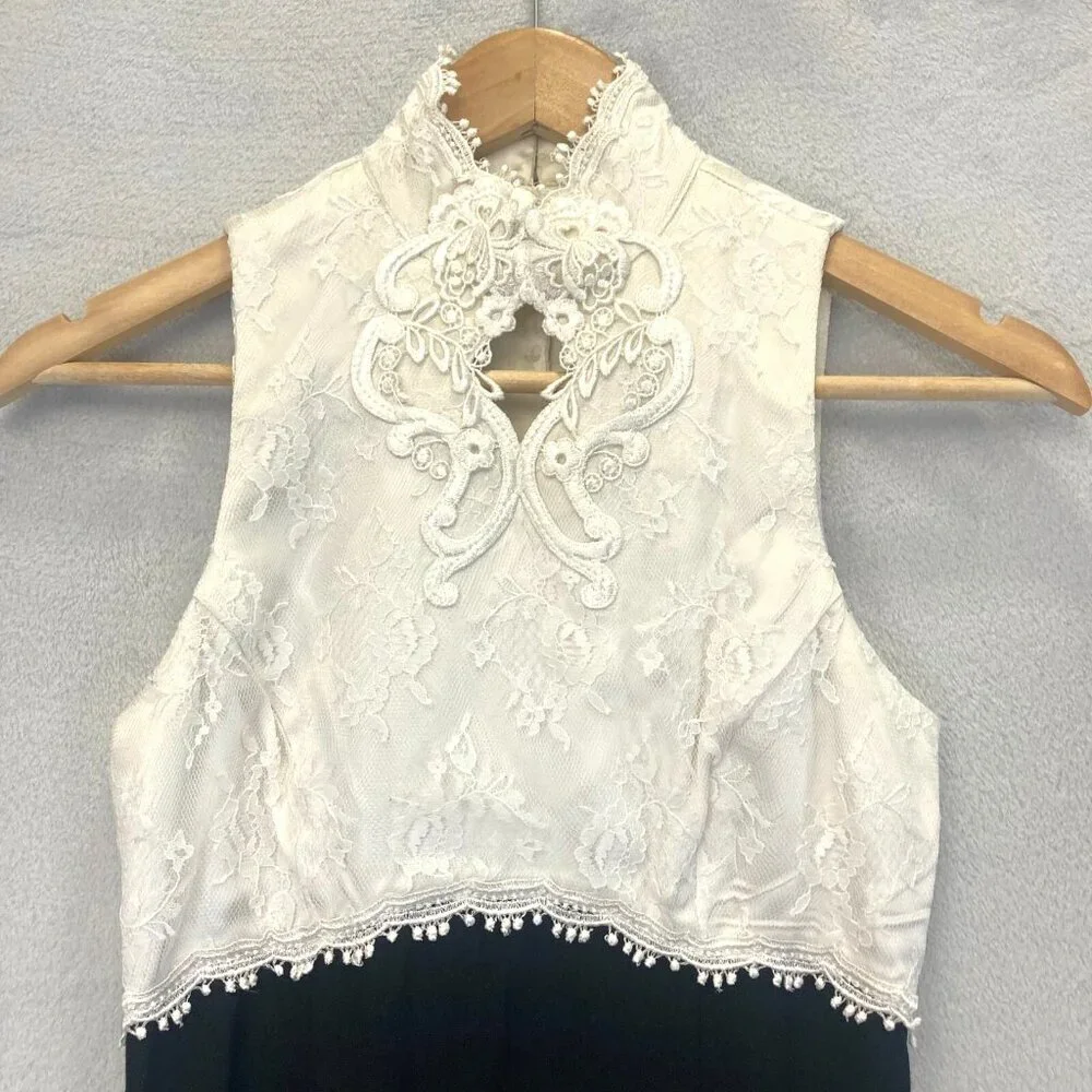 Y2K Jessica McClintock Gunne Sax Formal‎ Long Sleeveless Dress Sz 3/4 White Lace